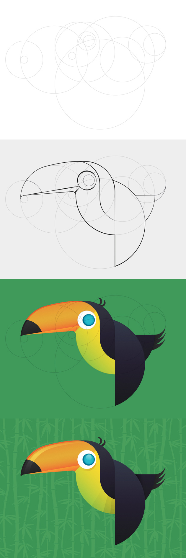 Processus de création de Ziou le toucan